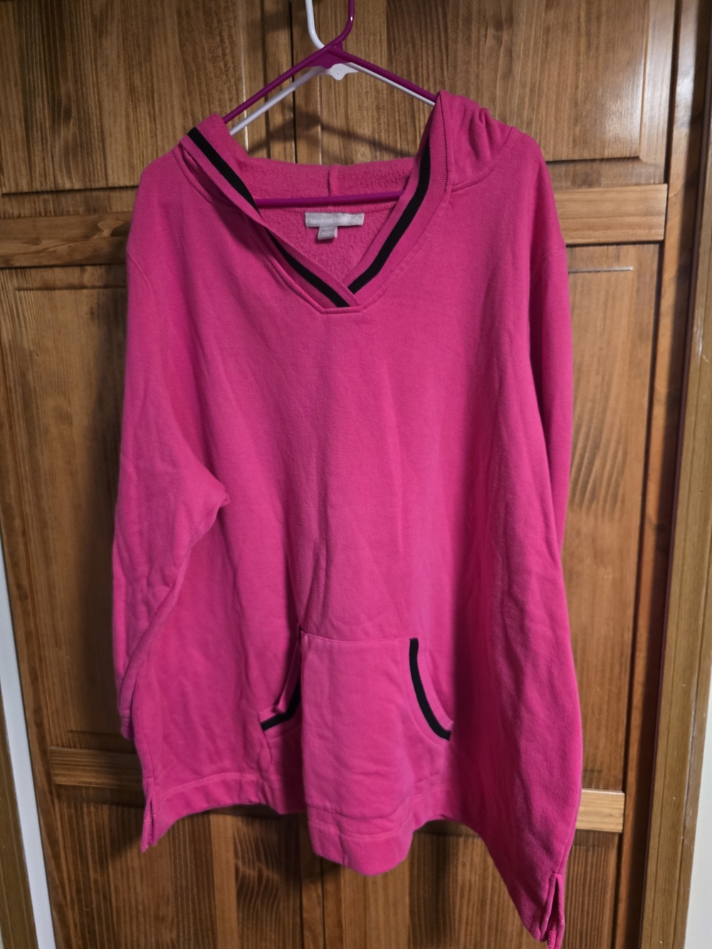 Woman Within Hot Pink Hooded Sweatshirt with Black Trim
